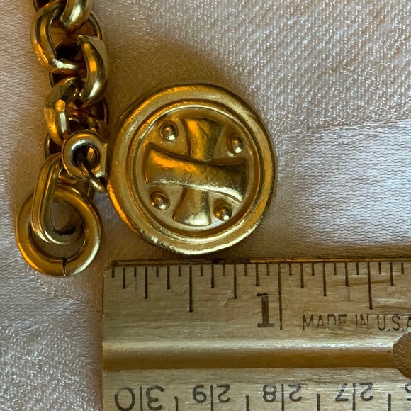 Heavy Gold-plated Chain Bracelet with Large Gold Disk and Medieval Cross Patten - Picture 4 of 7